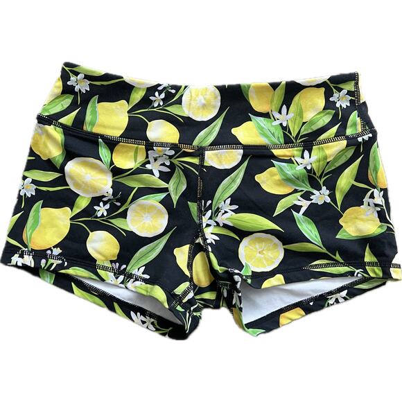Savage Barbell Lemon Citrus Black Stripe Shorts Women's Medium Gym Workout Booty - Picture 1 of 3